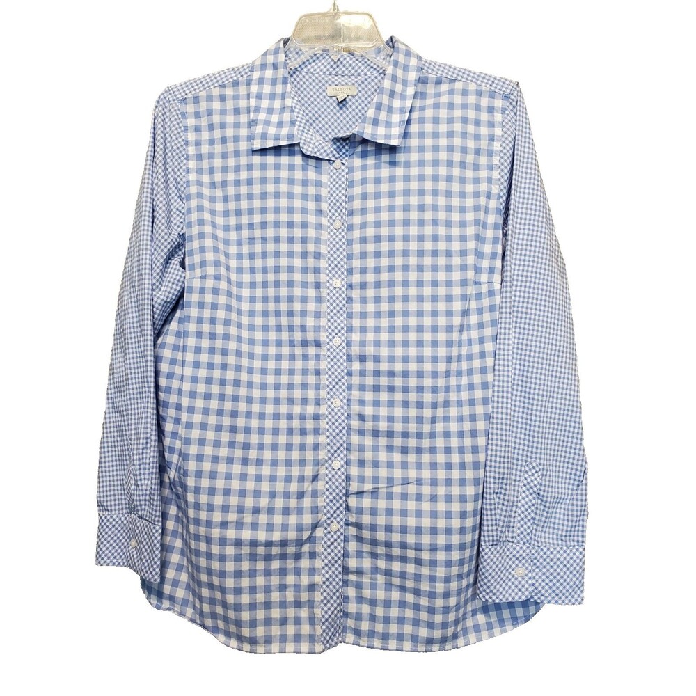 Talbots 100% Cotton Blue Mixed Plaid Long Sleeve Button-Up Shirt Size XL